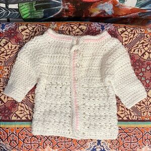 Handmade White Crochet Baby Cardigan